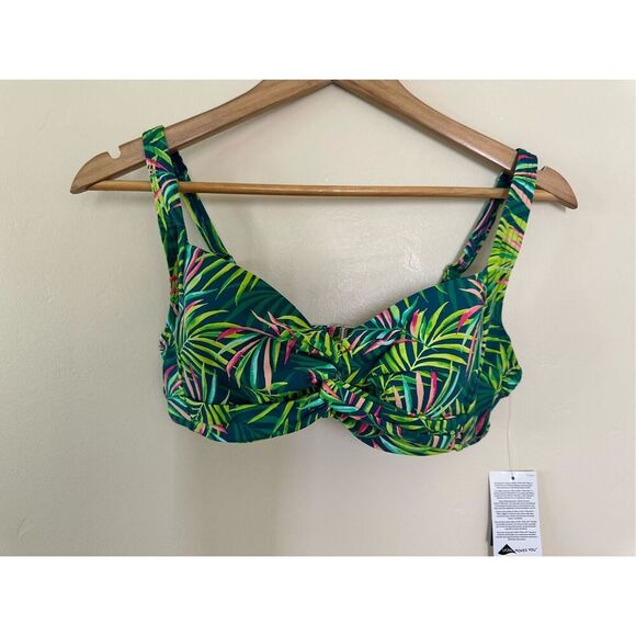 Lands End Baltic Teal Multi Palm Green and Pink Bikini Top Size 6 New - Picture 3 of 5
